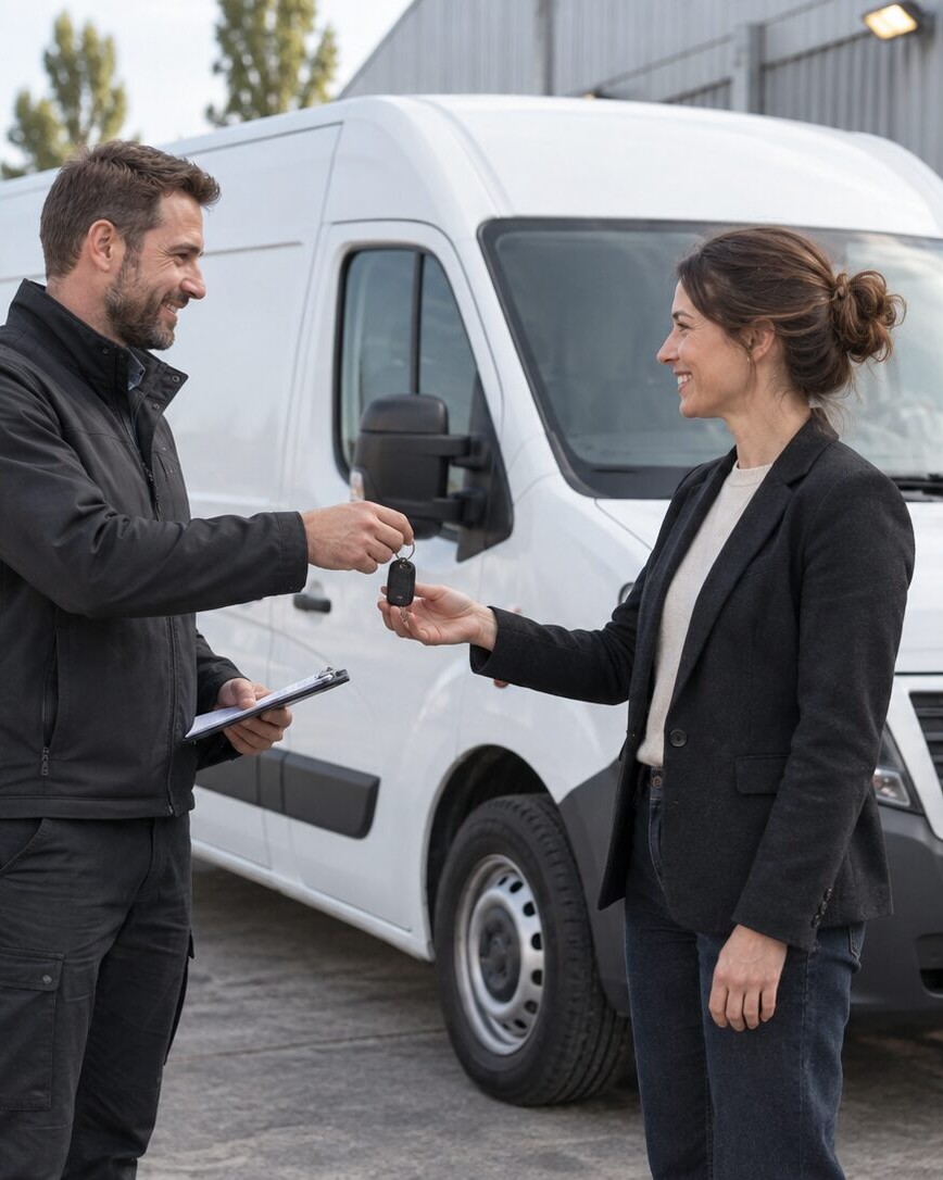 Remise des clés d’un utilitaire à un chauffeur remplaçant