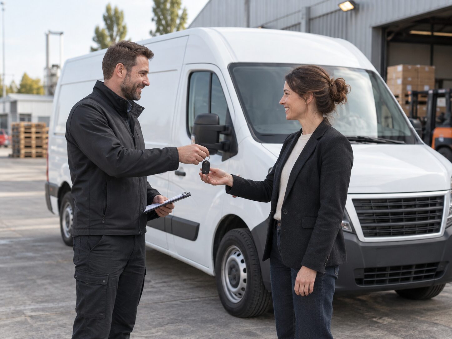 Remise des clés d’un utilitaire à un chauffeur remplaçant