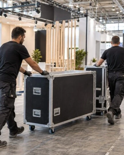 Transport et livraison de matériel sur un stand de salon professionnel